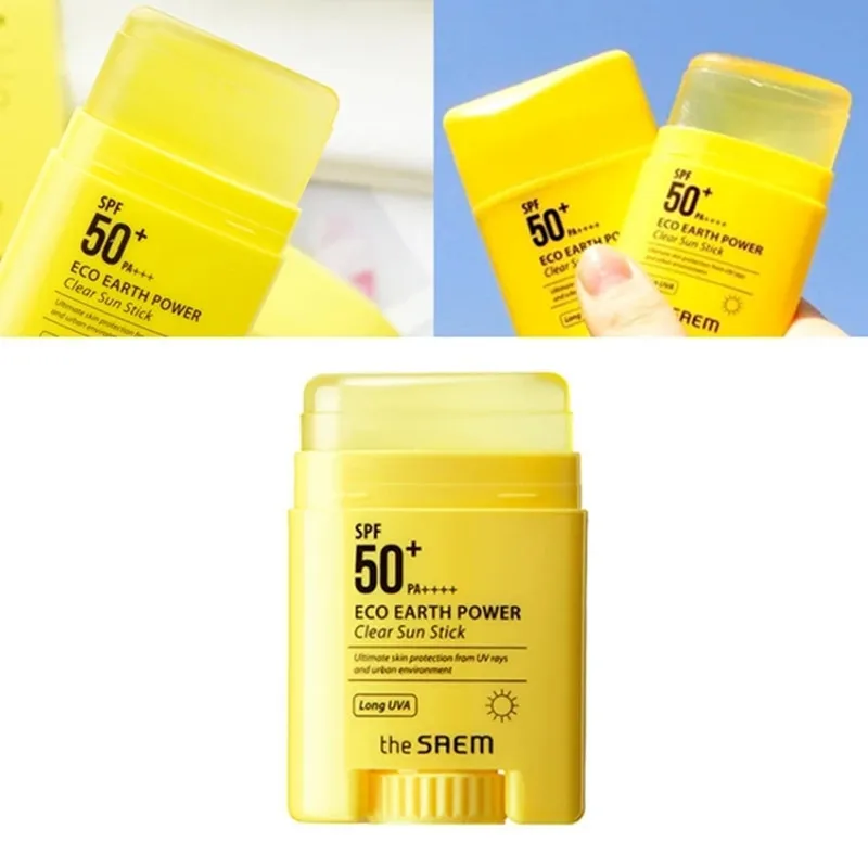 SAEM Eco Earth Power-Palo de sol transparente SPF50 + PA +++ 16g * 3 piezas, Protector de crema solar, aislamiento de bloque Facial, Cosméticos