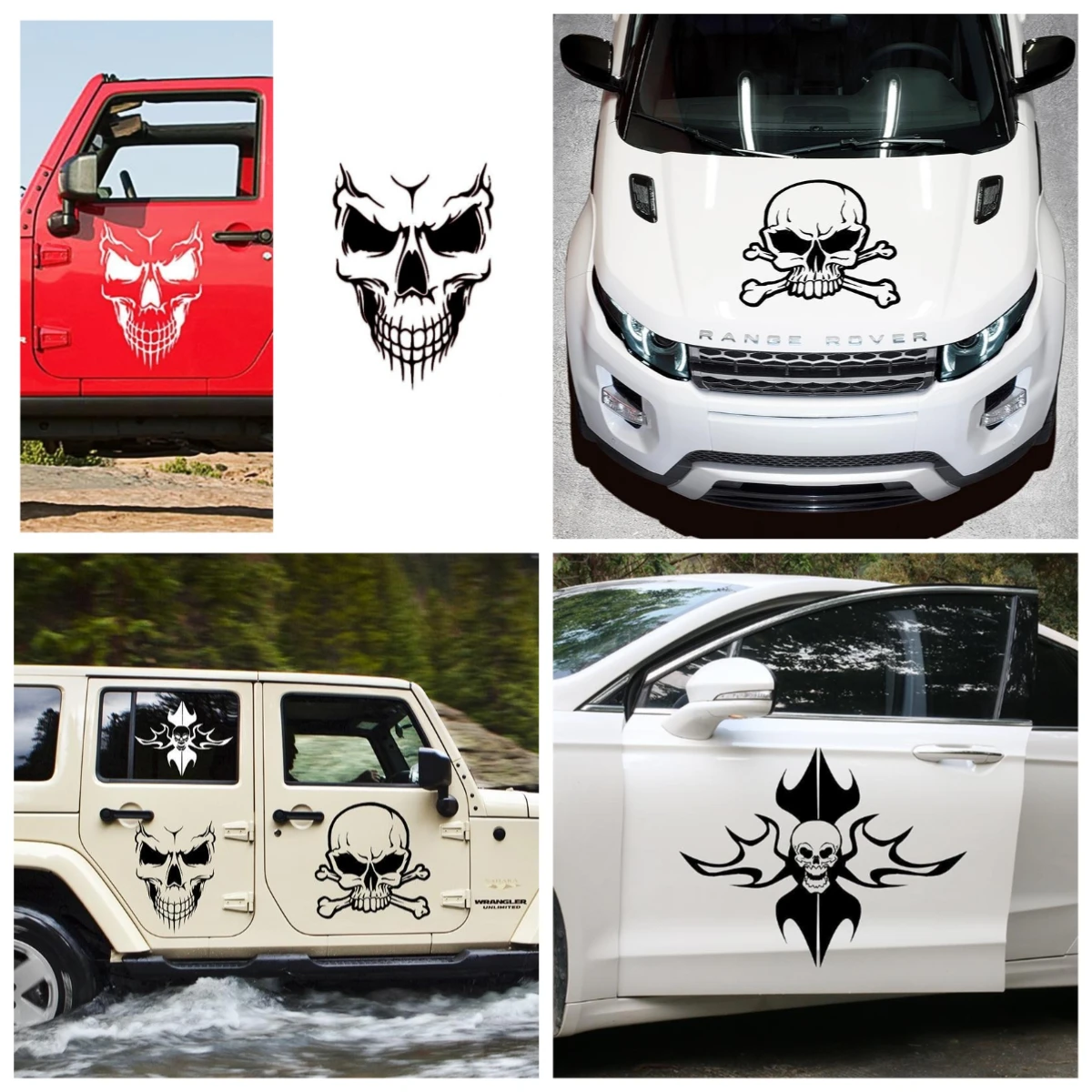 

Creative Skull Car Sticker - Door & Hood Modification Decal, Personality Body Scratch Cover with Off - Road Flames