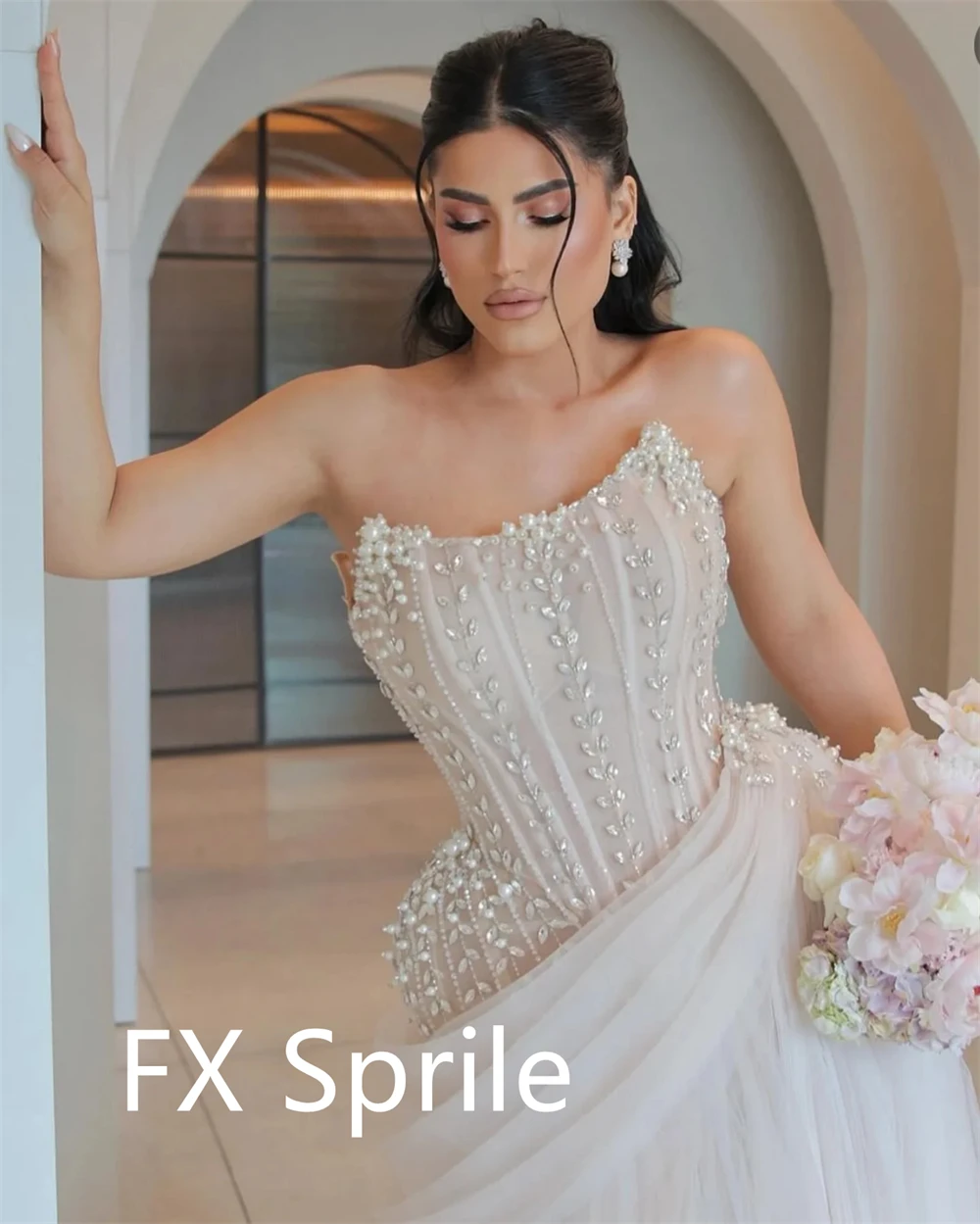 Vestidos De Noche De tul con temperamento personalizado, vestidos De fiesta sin mangas sin tirantes a la moda, Vestido De fiesta con tren De corte