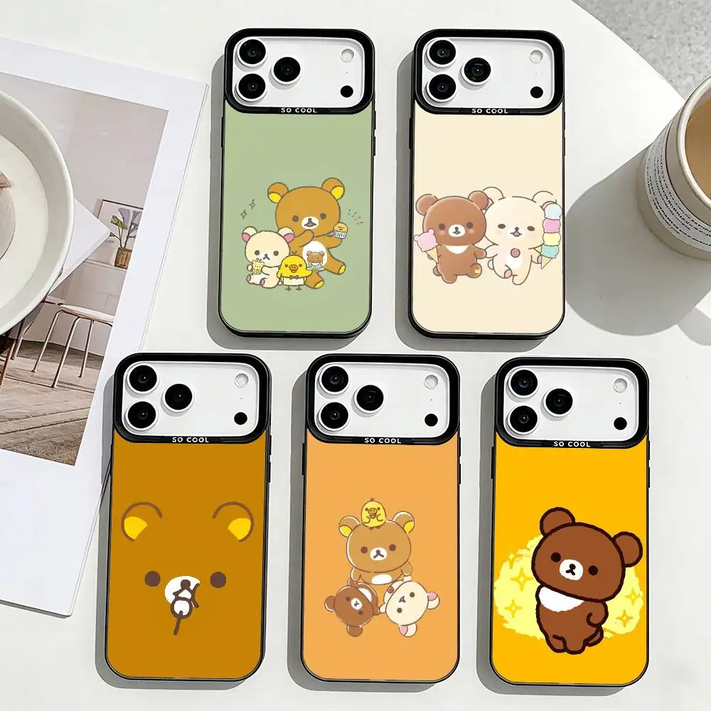

Relax K-kuma R-Rilakkuma Phone Case For iPhone17,16,15,14,13,12,11 Plus,Pro Max Black Border Silver Plated Cover