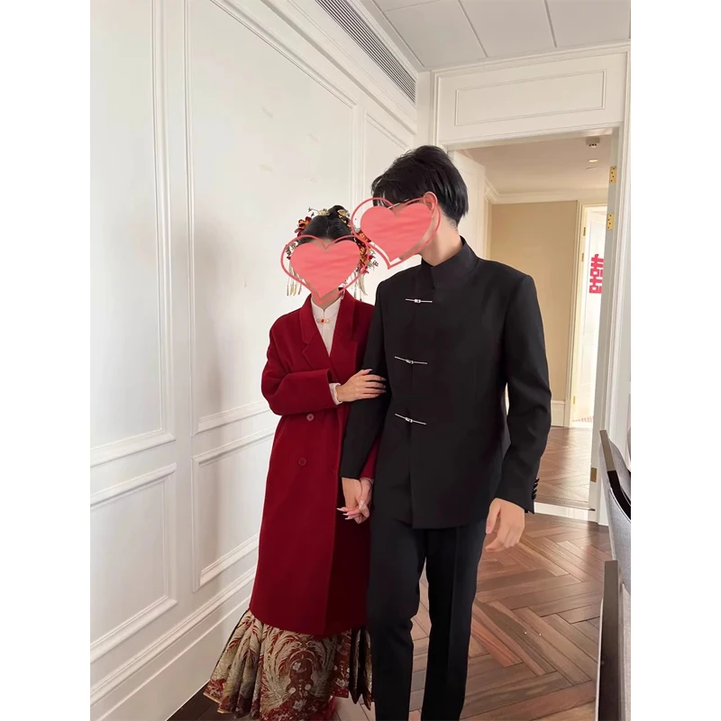 

New Chinese Sle Wedding Suit Jaet Men's Formal Wear for Engagement Dinner Thank You Ceremony Traditional Coat