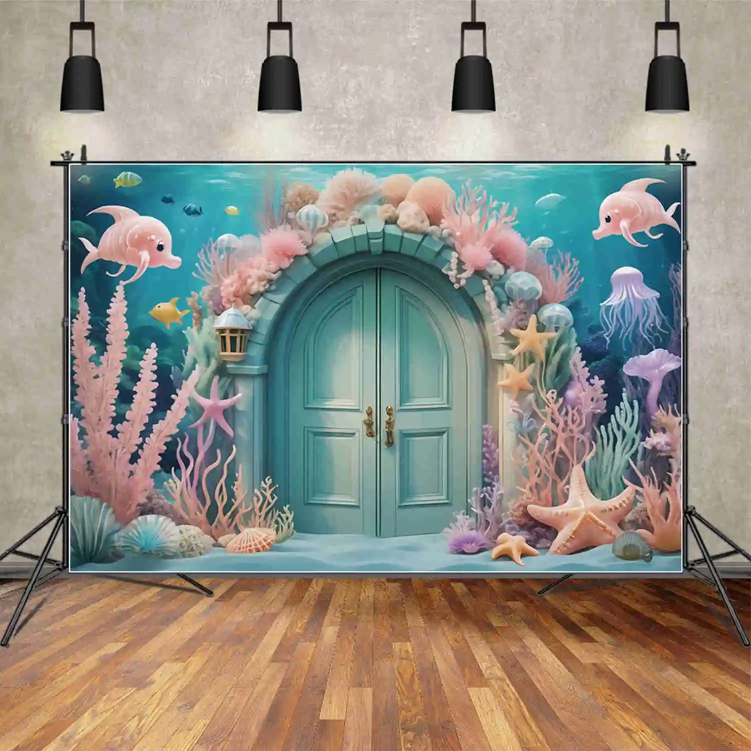 MOON.QG Underwater Mermaid Background Photography Aquarium Seabed Fish Photocall Backdrop Children Studio Photozone Supplies