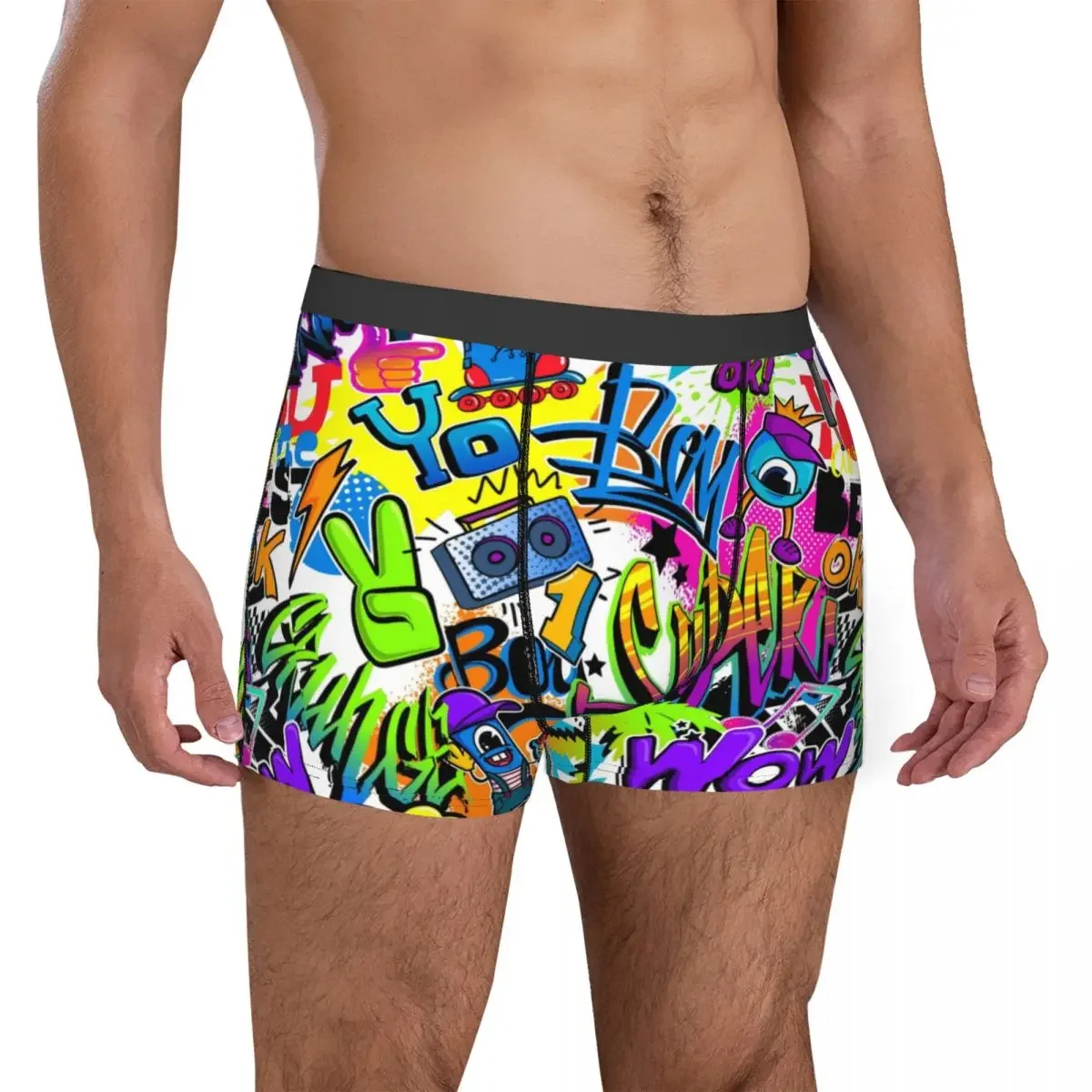 Graffiti Tropic-Sous-vêtements pour hommes, Boxer Wow, culotte drôle, caleçon taille moyenne pour homme