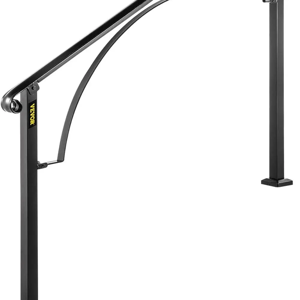 4 Steps Arch#2 Adjustable Wrought Iron Staircase Handrail, Thickened Railings for Porch & Deck