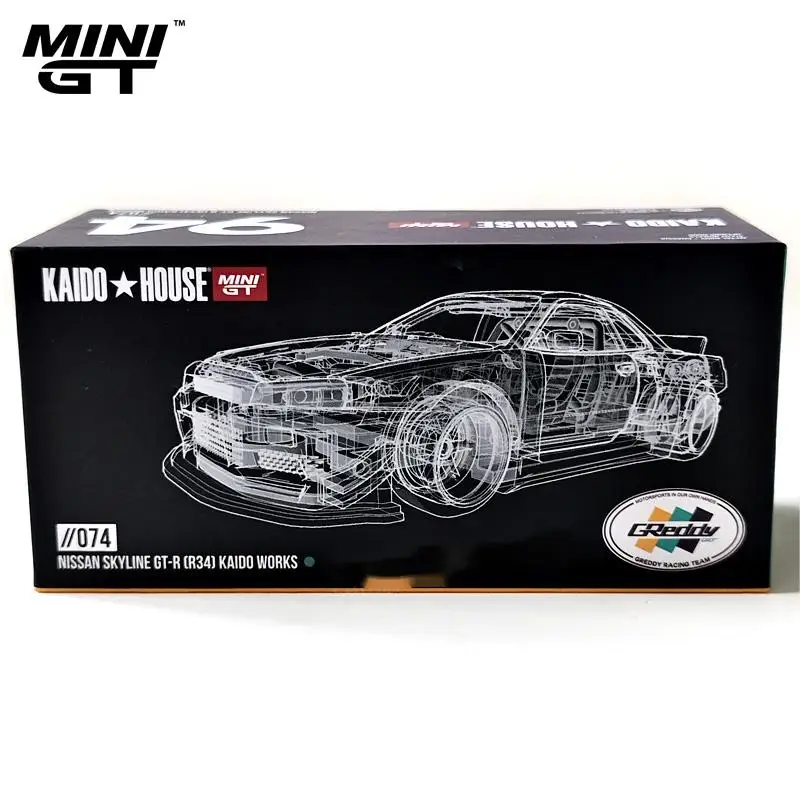 KAIDO HOUSE MINI GT #74  open cover 1:64   Nissan R34 Skyline GT-R Die-cast alloy car model