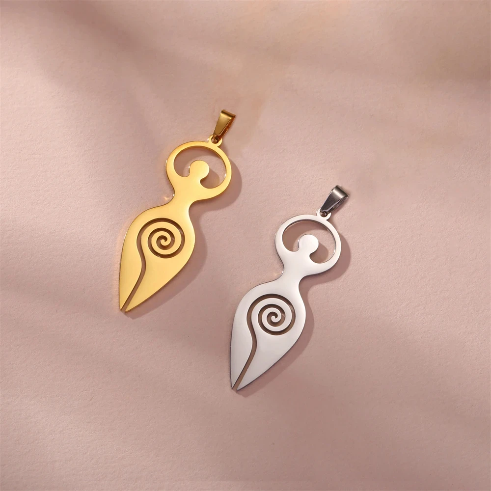 EUEAVAN 1pc Religious Spiral Goddess of Fertility Pendant for Necklace Stainless Steel Wiccan Charms DIY Jewelry Making Supplies