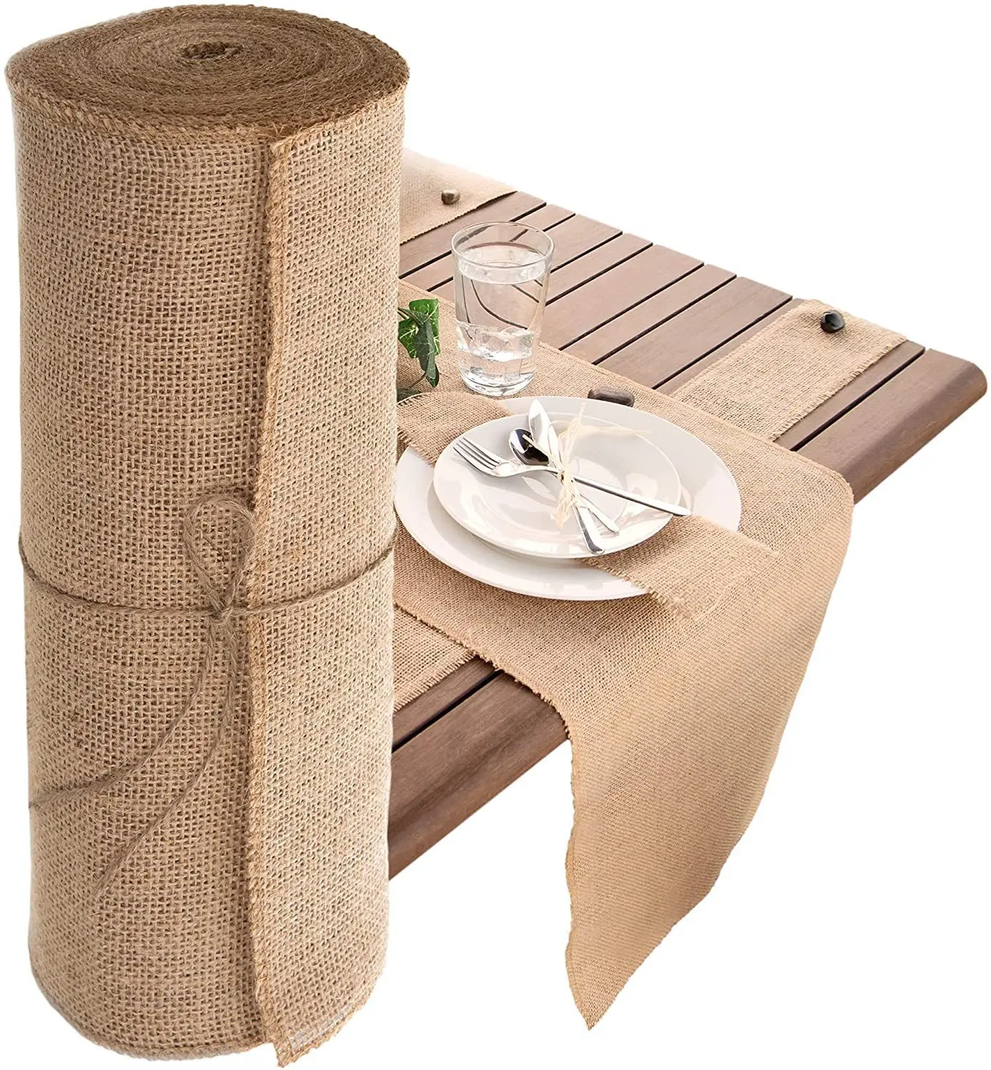 20M Natural Jute Burlap Fabric Jute 3-30CM Roll Hessian Ribbon Roll Burlap Table Runner Wedding Party Supplies Spring Decoration