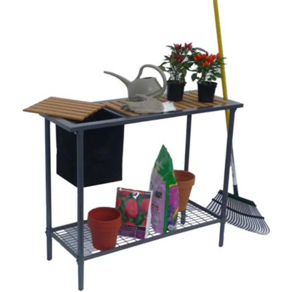 Potting Bench Weatherguard Garden and Greenhouse Workbench Portable Gardening Center Features removable trimmings bin