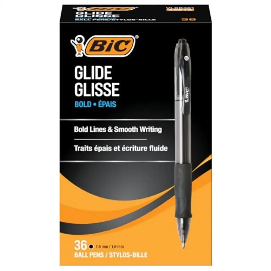 

Glide Bold Black Ballpoint Pens Bold Point 1.6mm 36Count Pack Retractable Ballpoint Pens With Comfortable Full Grip