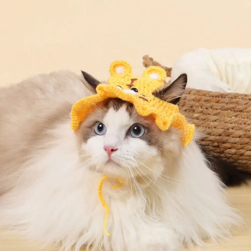 Cartoon 2023 Warm Elastic Handmade Pet Cap Cat Hat Frog Hat for Party Photo Props