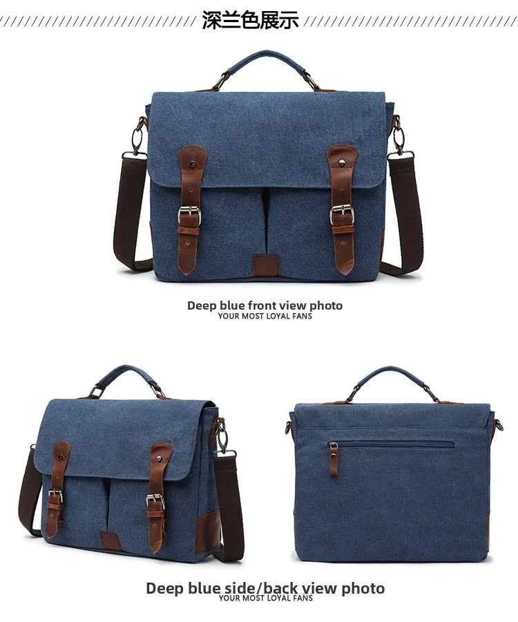 Retro Canvas Messenger Bag Men's Commuter Laptop Bag Business Handheld Briefcase Soft Handle Zipper Closure Casual Leisure