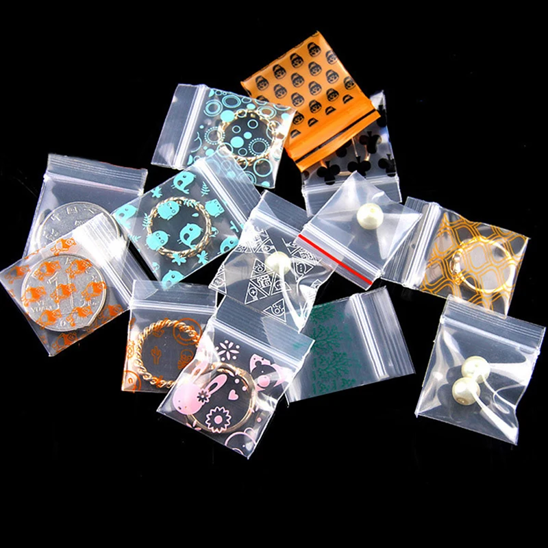 100 Pcs Small Ziplock Bags Smile Skull Pattern Portable Storage Pouch Transparent Seal Bag Baggie Accessories