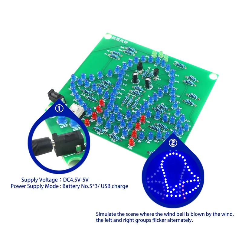 95 LEDs Electronic Wind Chime DIY Kit, Swing Bells with Flashing Light, DC5V Soldering Practice for STEM Learning