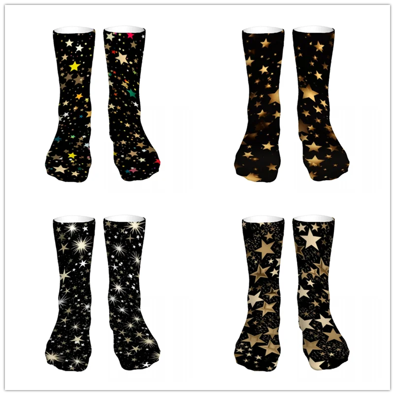 

Different Color Stars Pattern Mens Womens Funny Crew Socks Cool 3D Printed Design Socks Fashion Comfortable Basketball Socks