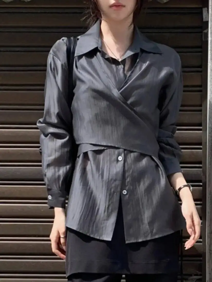 Women's Summer New Cross-Tie Long Sve Sun Protection Irt Design Waist-Cinching Versatile Top Faionable And Sli