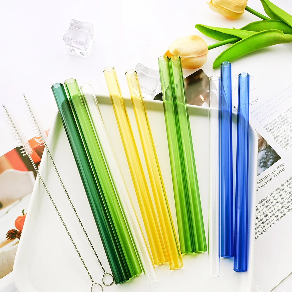 10Pcs Reusable Drinking Straw Glass Straws Eco-friendly High Borosilicate Glass Straw  Tube Party Bar Drinkware Bar Accessories