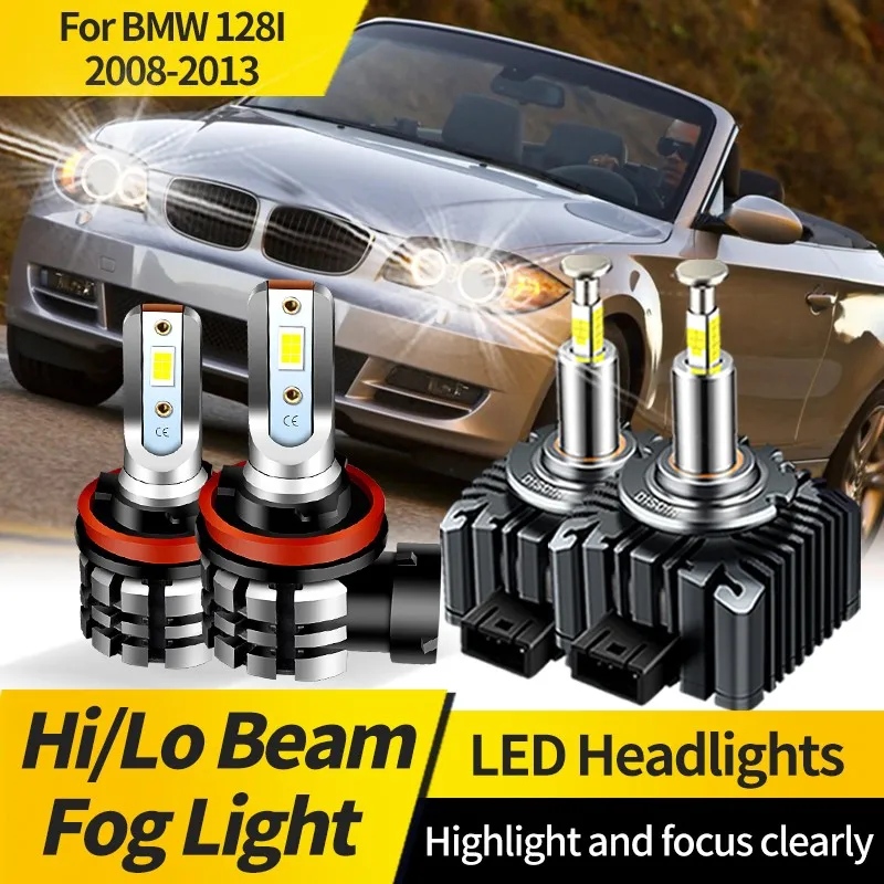 

2PCS For BMW 128I 2008-2013 HID Xenon Bulbs Replacement D1S H11 LED Headlight 6000K White LED Hi/Lo Beam Fog Lights 12V Canbus