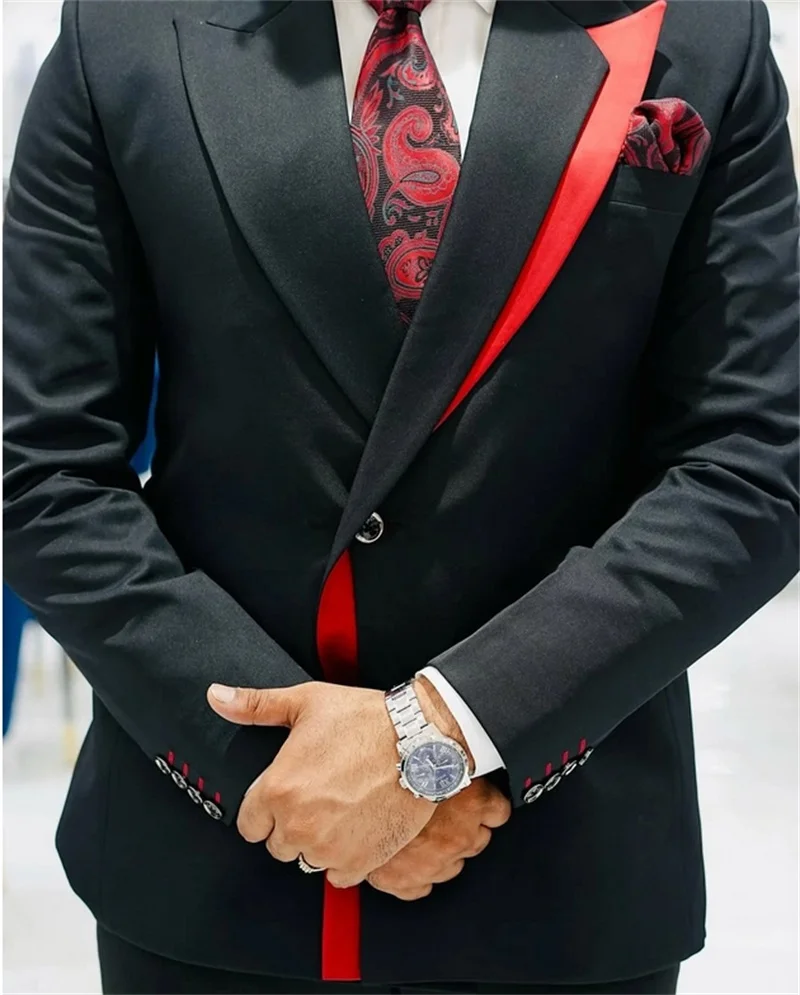 Black Men Suits Set 2 Pieces Blazer+Pants Trousers Splicing Color Customized Wedding Tuxedos Formal Office Business Jacket Coat