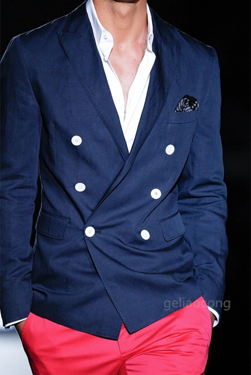 

Navy Blue Men Casual Blazers New Male Wedding Business Suits Coats High Quality Man Slim Fit Peak Lapel Jackets Only One Coat