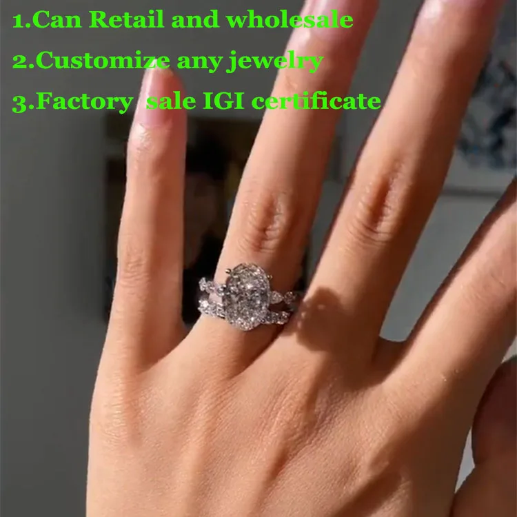 

Luxury Oval D Color 2Ct IGI Lab Growing Diamond Ring one Set ring Au750 18K White Gold Ring wedding Ring factory sell ﻿