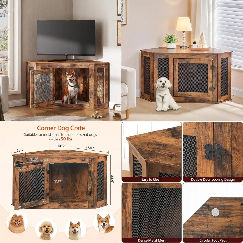 

Wooden End Table Dog Kennel, Decorative Indoor Crate Furniture, Stylish Pet House for Small Medium Dogs