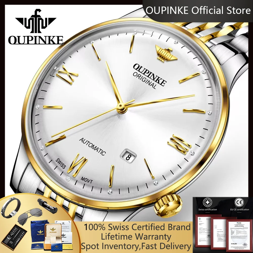 OUPINKE 3269 Original Swiss Movement Automatic Mechanical Watch for Men Ultra Thin 7.3mm High-end Luxury Men's Wristwatch Gifts