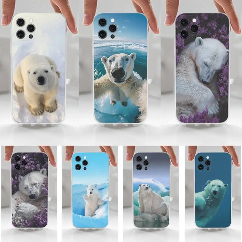 

Cute Polar Bear Animal Phone Case For iPhone 16,15,14,13,12,11 Plus,Pro,Max,XR,XS,X,7,8 Plus,SE,Mini,Transparent,Silicone Case