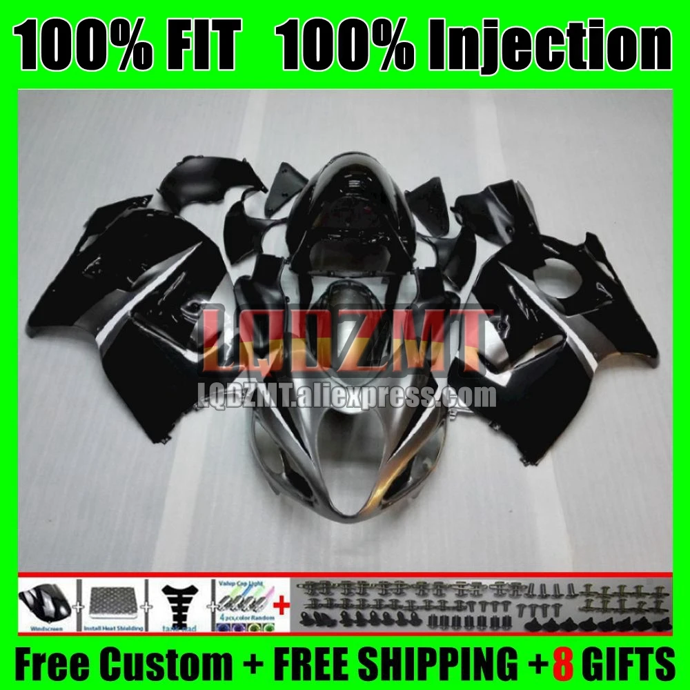 Body For SUZUKI Hayabusa GSXR-1300 Black silvery GSXR1300 96 97 98 99 01 26No.2 GSXR 1300 2002 2003 2004 2005 2006 2007 Fairing