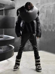 Big Neck Turtle Back Design Down Jacket Fashionable High Street Thickened Warm Long Sleeve Black Down Jacket 2024 Winter New