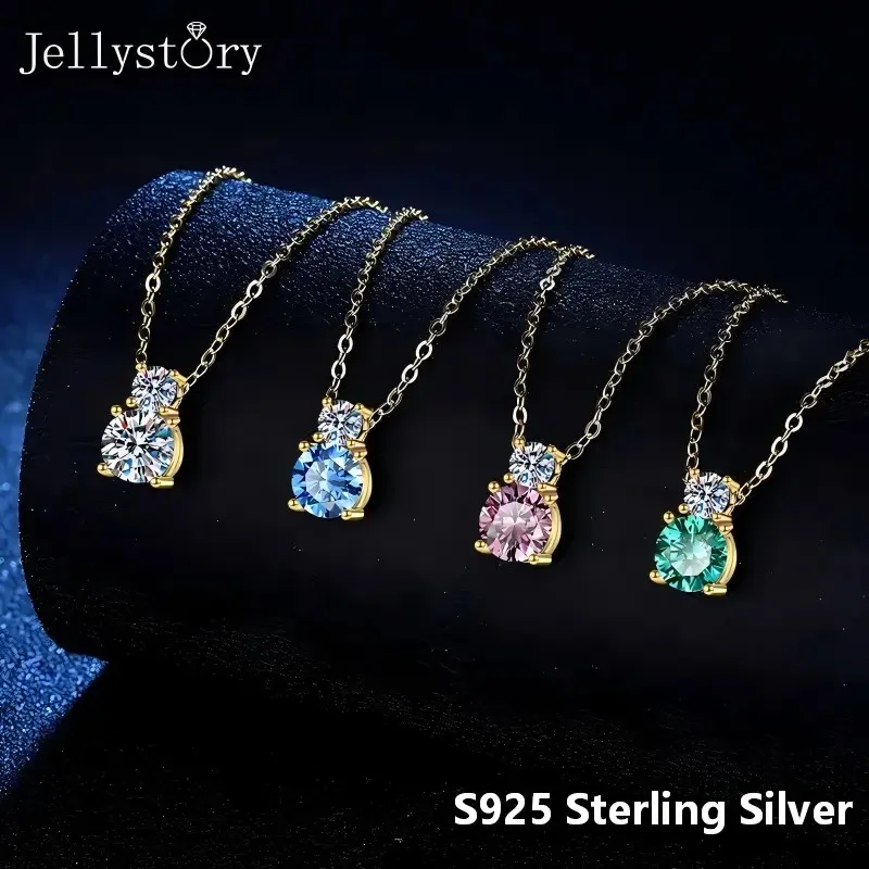 JellyStory Minimalist Niche Design Valentines Day Birthday Gift S925 Silver Colorful D Color Moissanite Jewelry Pendant Necklace