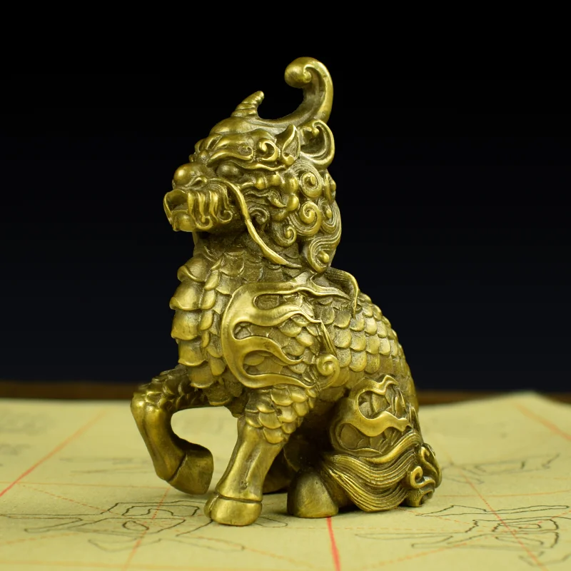 Brass Unicorn Ornament, Auspicious Fire Unicorn, Mythical Beast, Living Room, Study Room, Handicrafts, Gifts