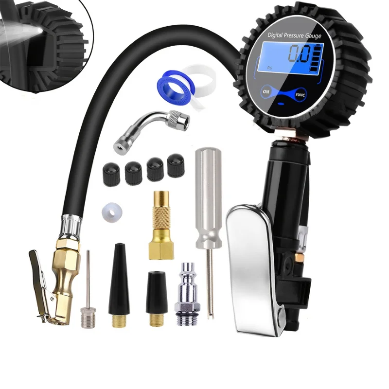 

Цифровой насос для накачивания шин с манометром, легко читаемый светодиодный дисплей с подсветкой, аксессуары для тяжелых компрессоров, с резиновым шлангом