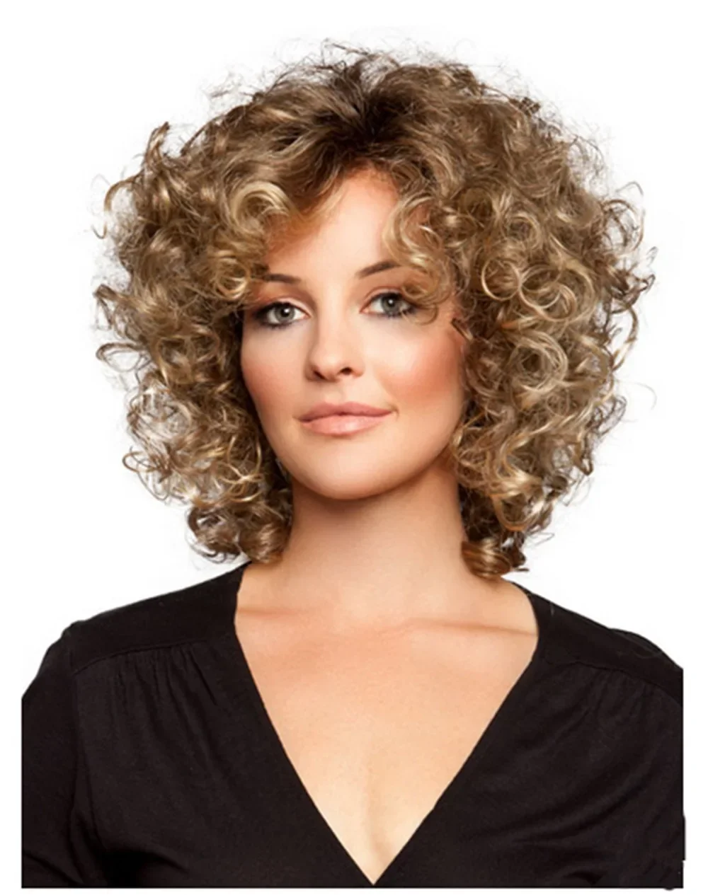 

2025 Хэллоуин WHIMSICAL W-Perruque Synthétique Courte Bouclée pour Femme, Cheveux Naturels, Blond Mixte, Marron, Degré de Chaleur