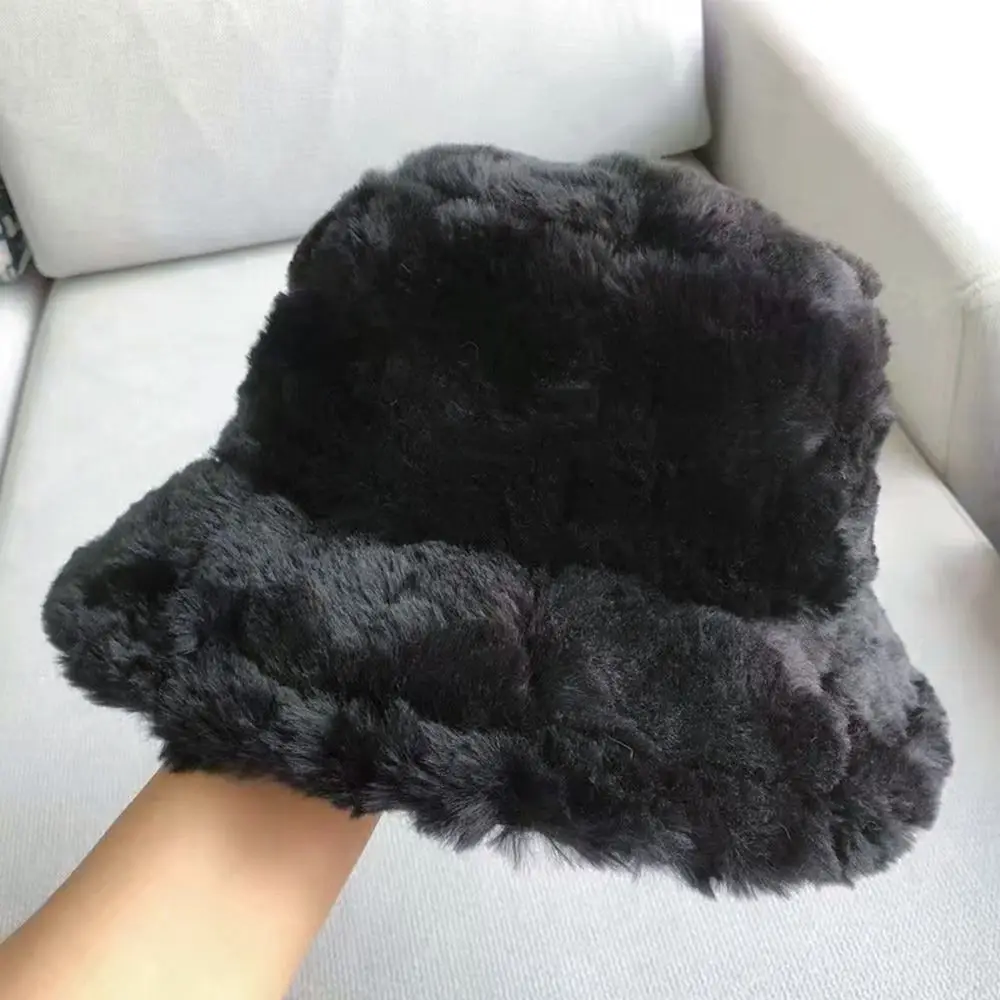 2023 Winter Faux Fur Bucket Hat Fluffy Thick Warm Fisherman Cap Women Casual Outdoor Soft Furry Panama Sun Cap For Girl Newest