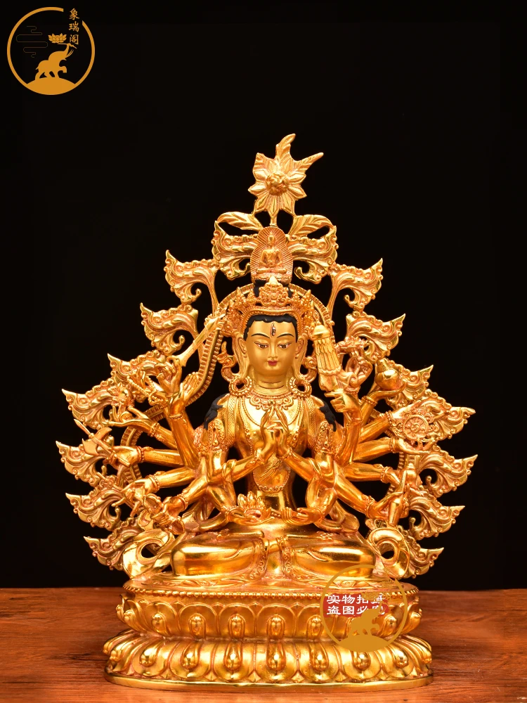 Carved Zhun Ti Buddha Mother Buddha statue full copper gilt craft Tibetan Tantric household offering ornaments 21 cm