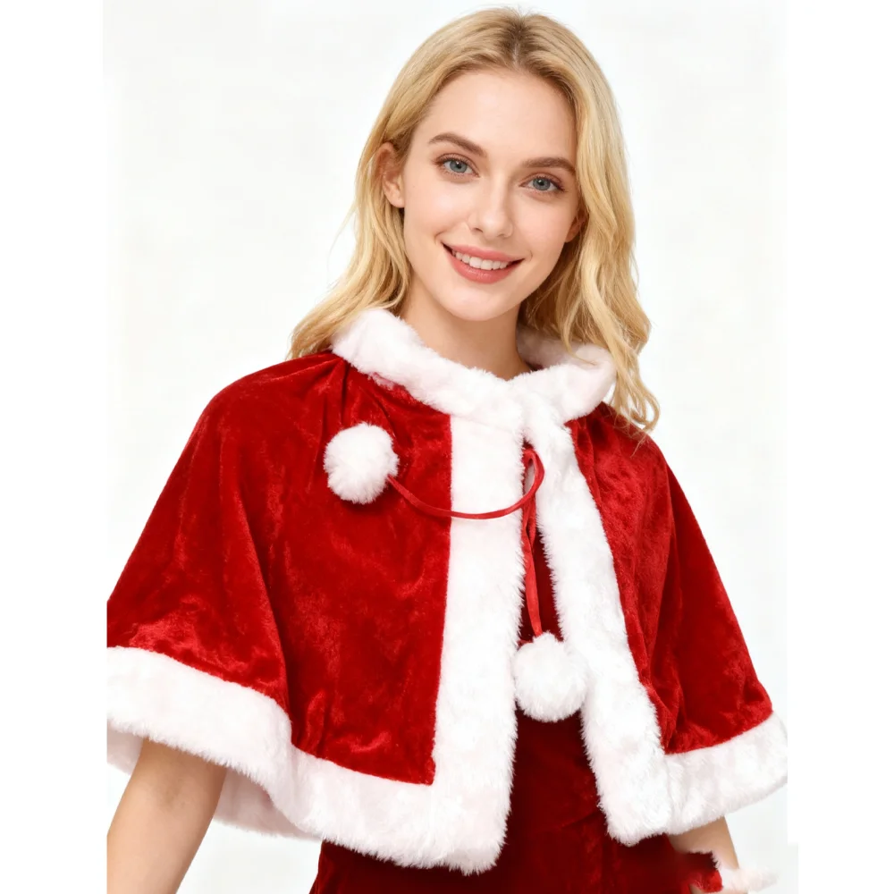 PESENAR Mantello corto natalizio Mantello natalizio Mantello natalizio a tema Babbo Natale Costume natalizio rosso
