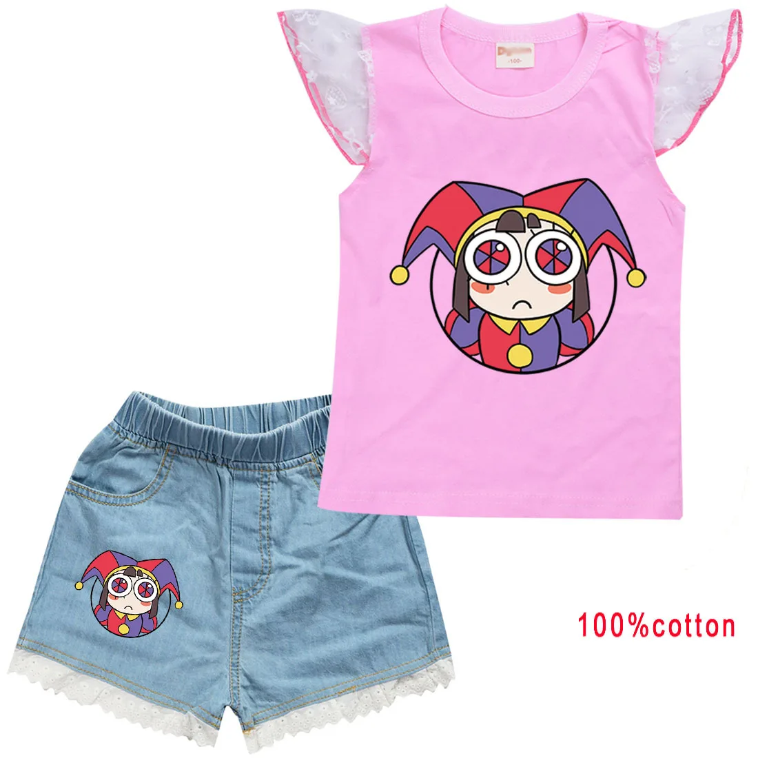 

Amazing Circo Digital Clothes Baby Girls Cartoon Pomni Jax T-shirts+ Denim Shorts 2pcs Sets Children Short Sleeve Casual Outfits