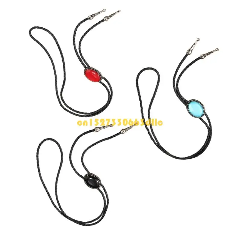 Western Cowboy Bolo Tie Gemstones Necktie Necklace Costume for Sweater American Bolo Tie Western Jewelry 124A