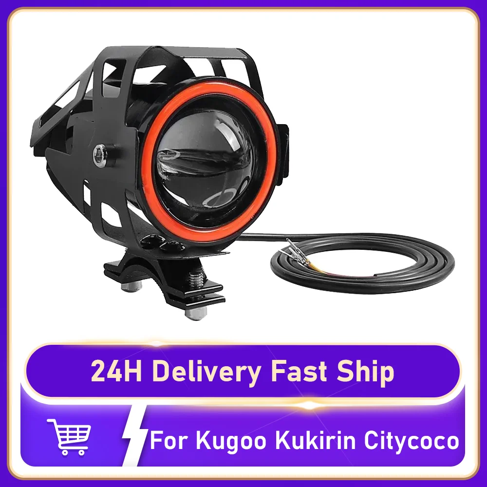 Phare LED avec klaxon pour moto Kugoo Kukirin Citycoco, Scooter électrique U7, projecteur LED, pièces de klaxon clignotant Laser