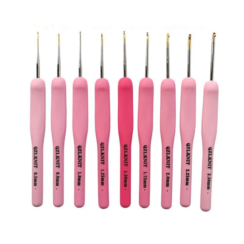 9pcs/set Handle Pink Crochet Hook Set Aluminum 1.0-10mm Knitting Needles Weave Craft Yarn Crochet Medium Roving Sewing Tools kit
