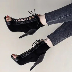 2024 Women Thin HIgh Heels Comfort Lace-up Boots Stilettos Jazz Dance Street Sexy Stilettos Booties Plus Size