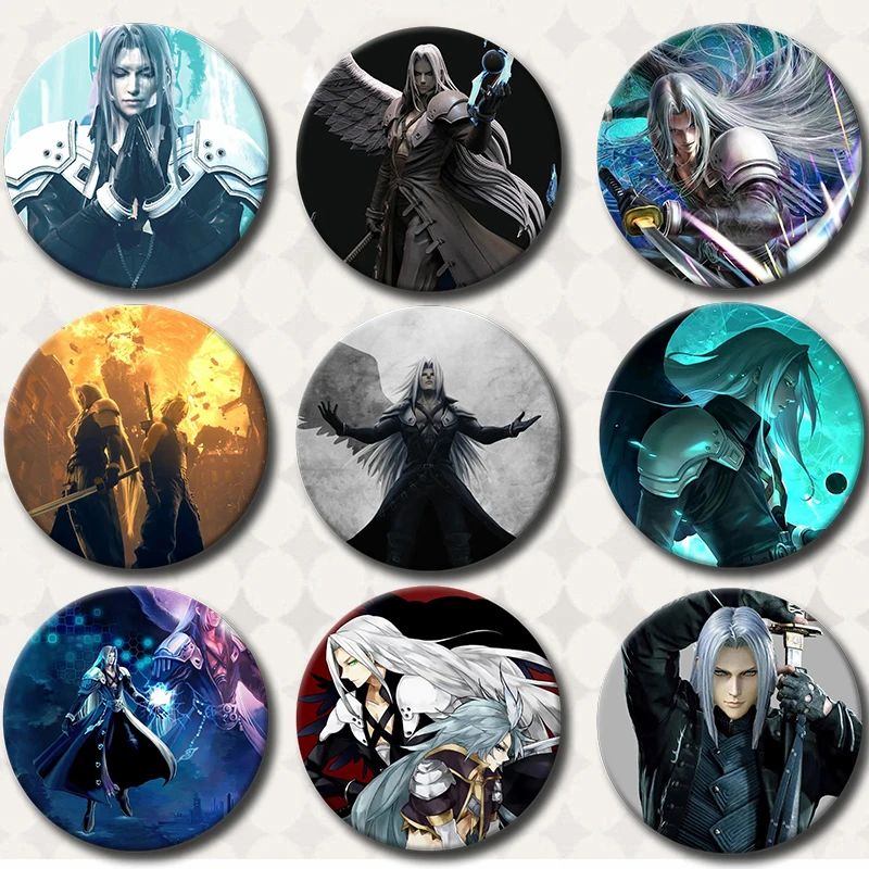 Fantasy VII 7 Sephiroth Enamel Pins I Love My Girlfriend Bow Funny Meme Brooches for Bag Clothes Decoration Gifts Creative Badge