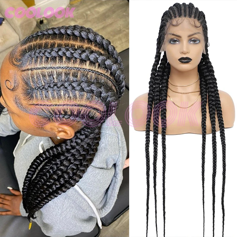 360 Full Lace Cornrow Braided Wigs For Black Women Synthetic Knotless 20