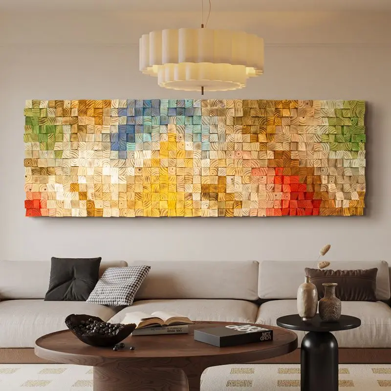 Modern living room decorative painting solid wood mosaic art painting creative gradually bedroom