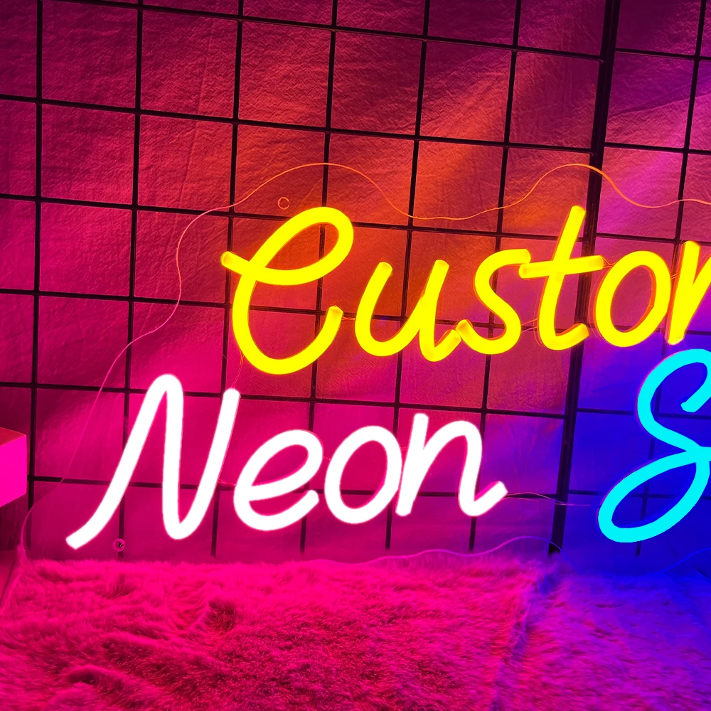 Logotipo personalizado sinais de néon colorido ajustável led sinal para quarto loja parede rgb luz decoração personalizado seu texto imagem sinais