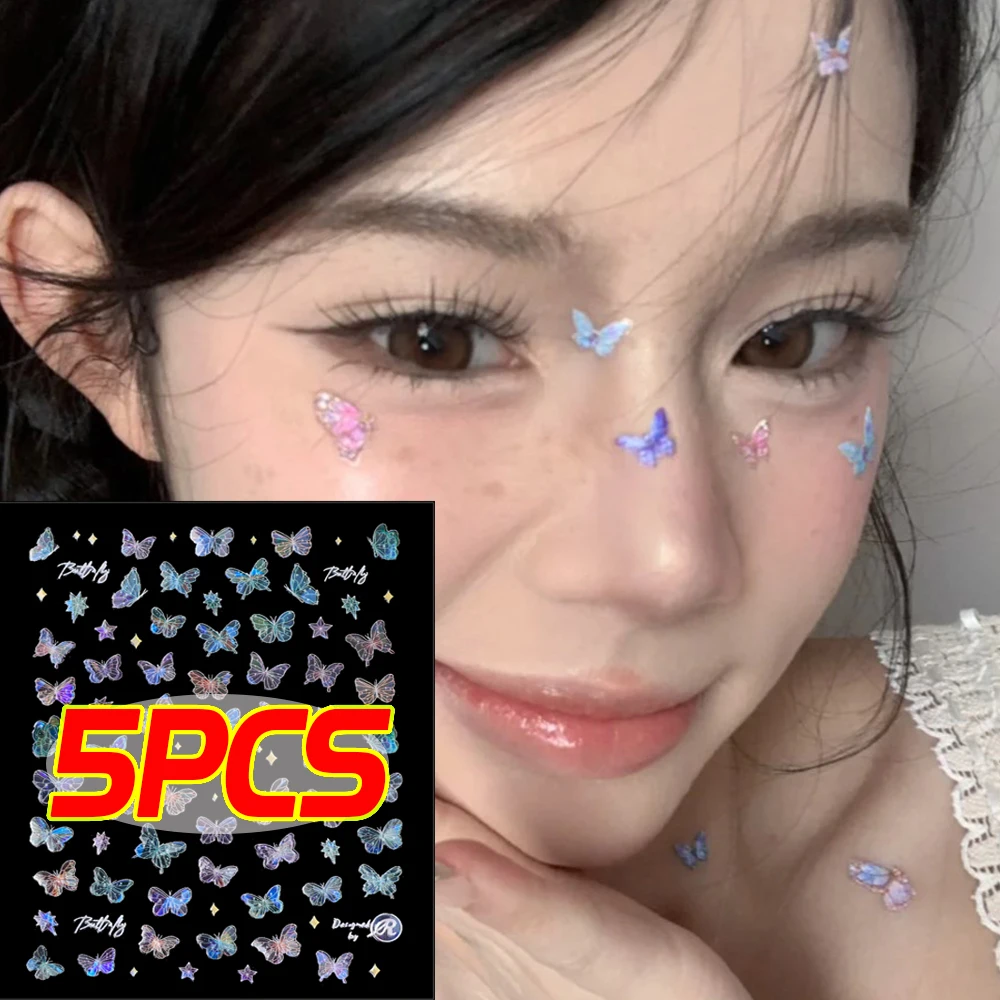 5 stücke 3d Fee glänzend Glitzer Schmetterling Tattoo Aufkleber wasserdichte Augen Gesicht Aufkleber Körper kunst gefälschte Tattoos Tanzmusik Festival
