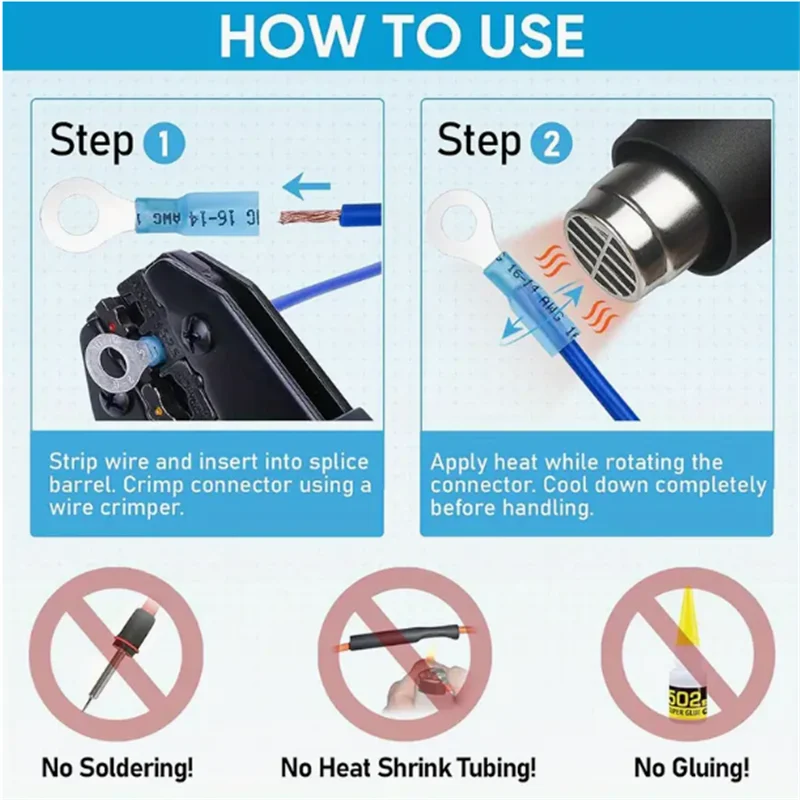 120/250pcs Heat Shrink Wire Connectors Waterproof Automotive Electrical Terminals Kit Crimp Connector Ring Fork Spade Splices image 5