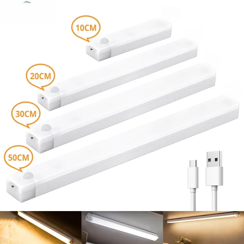 LED Bar Lights USB Rechargeable Motion Sensor Night Light Portable Induction Cabinet Light for Kitchen Room for Wardrobe Hallway