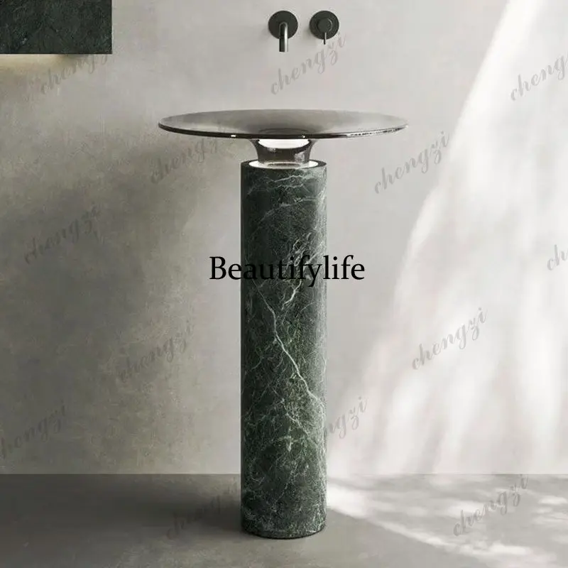 Natural marble column basin wabi sandy wind designer high-end wash basin bathroom