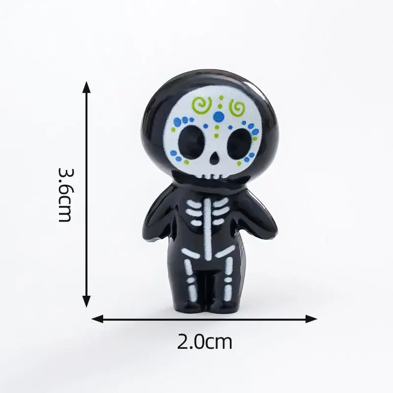 Niedliche Mini-Harz-Zucker-Schädel-Statuen, 6 Stück, im Cartoon-Stil für Halloween, Innenraum-Party-Tischdeko, Geschenk für Schädel-Liebhaber – Detail 11